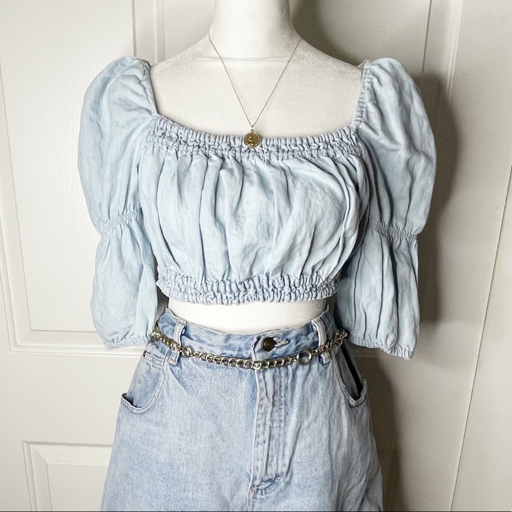 Zara Denim Crop Open back top (M) - Picture 1 of 10